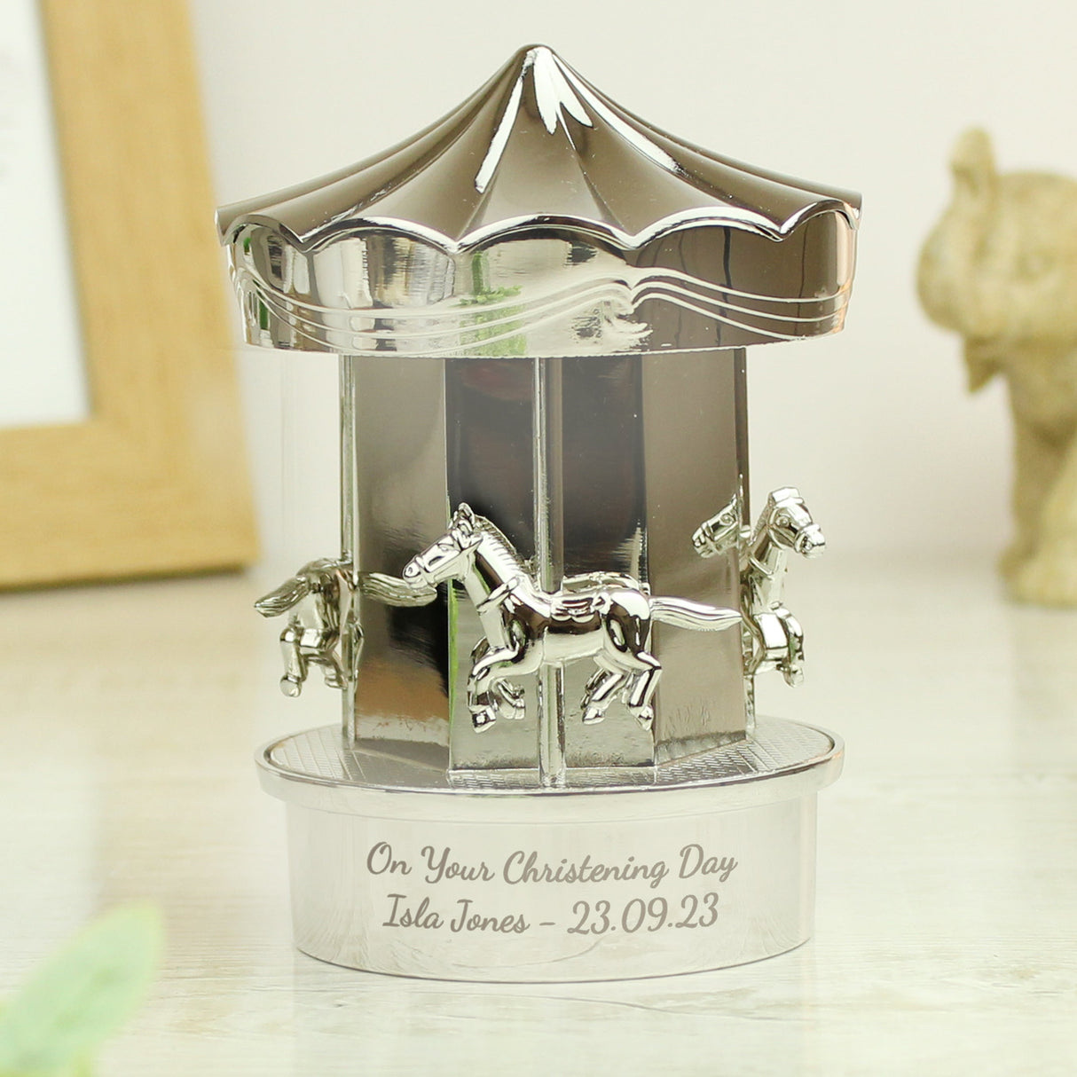 Personalised Silver Plated Carousel Money Box: 2 - Money Boxes By Gift Moments