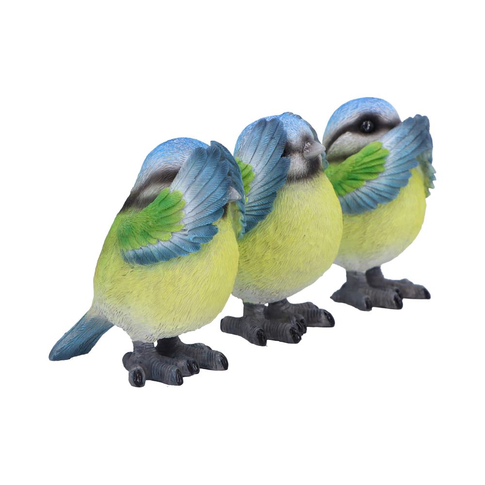 Three Wise Blue Tit Figurines in See no Hear no Speak no evil: 5 - Figurines Small (Under 15cm) By NN Designs