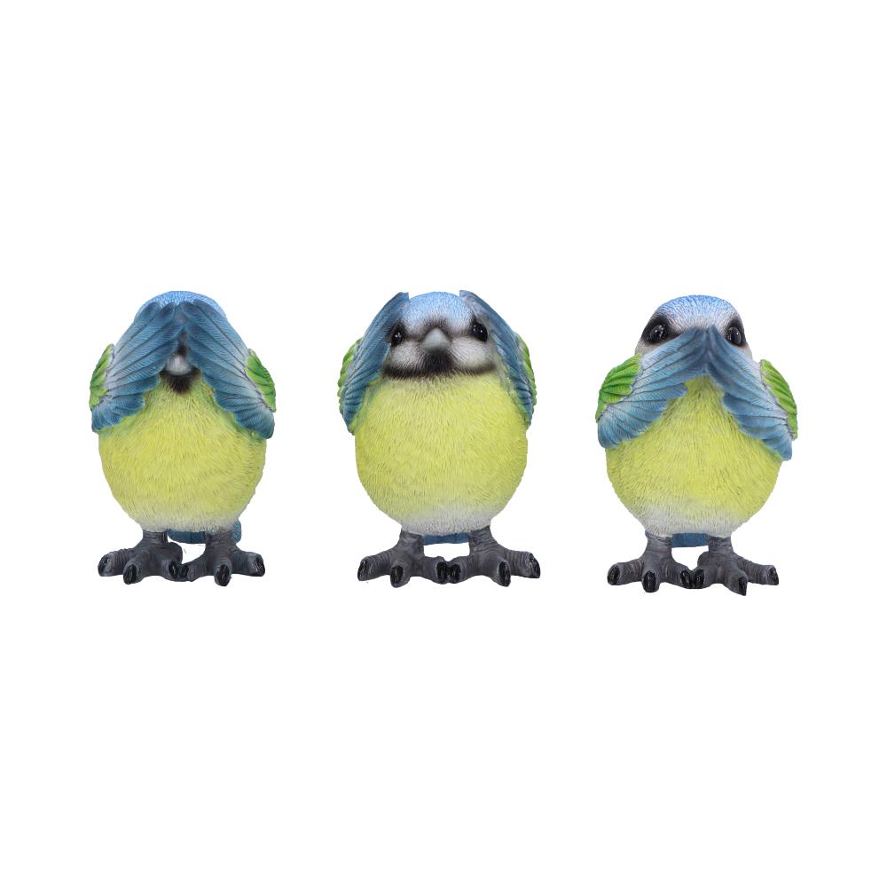 Three Wise Blue Tit Figurines in See no Hear no Speak no evil: 2 - Figurines Small (Under 15cm) By NN Designs