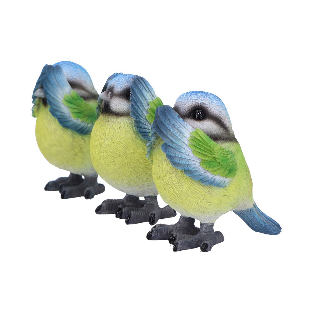 Three Wise Blue Tit Figurines in See no Hear no Speak no evil: 3 - Figurines Small (Under 15cm) By NN Designs