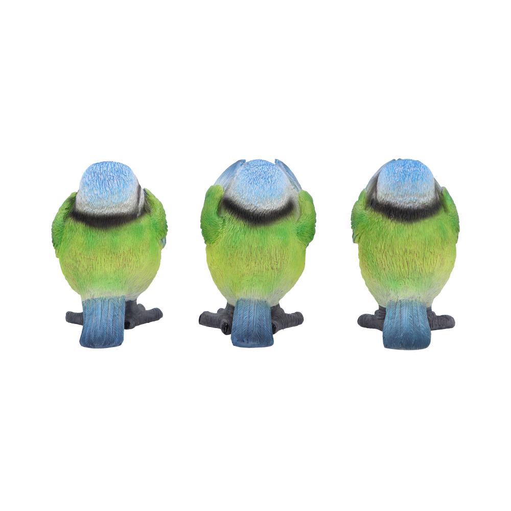 Three Wise Blue Tit Figurines in See no Hear no Speak no evil: 4 - Figurines Small (Under 15cm) By NN Designs