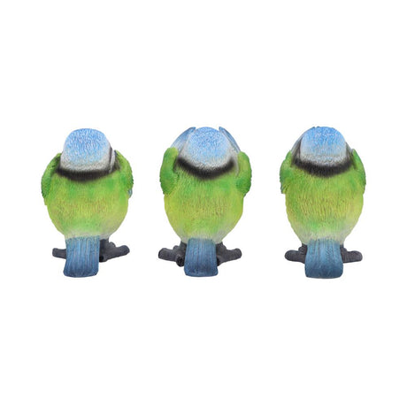 Three Wise Blue Tit Figurines in See no Hear no Speak no evil: 4 - Figurines Small (Under 15cm) By NN Designs