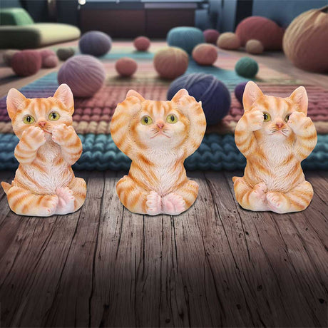 Three Wise Ginger Cats Figurines (Set of 3) See No Hear No Speak No Cats: 1 - Figurines Small (Under 15cm) By NN Designs