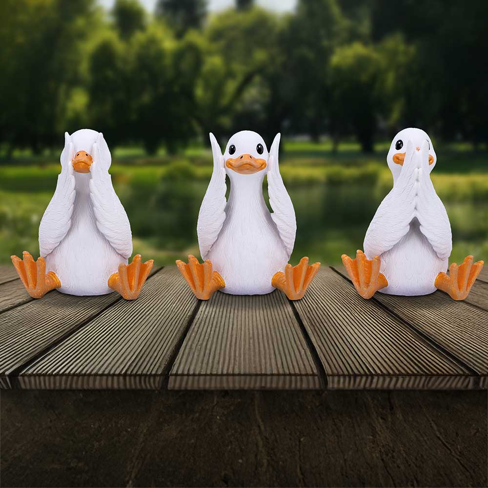 Three Wise Goofy Geese Figurines in See no Hear no Speak no evil: 1 - Figurines Small (Under 15cm) By NN Designs