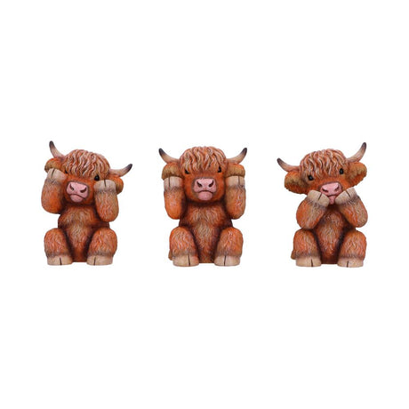 Three Wise Highland Cow Figurines 9.6cm: 2 - Figures & Collectables By NN Designs