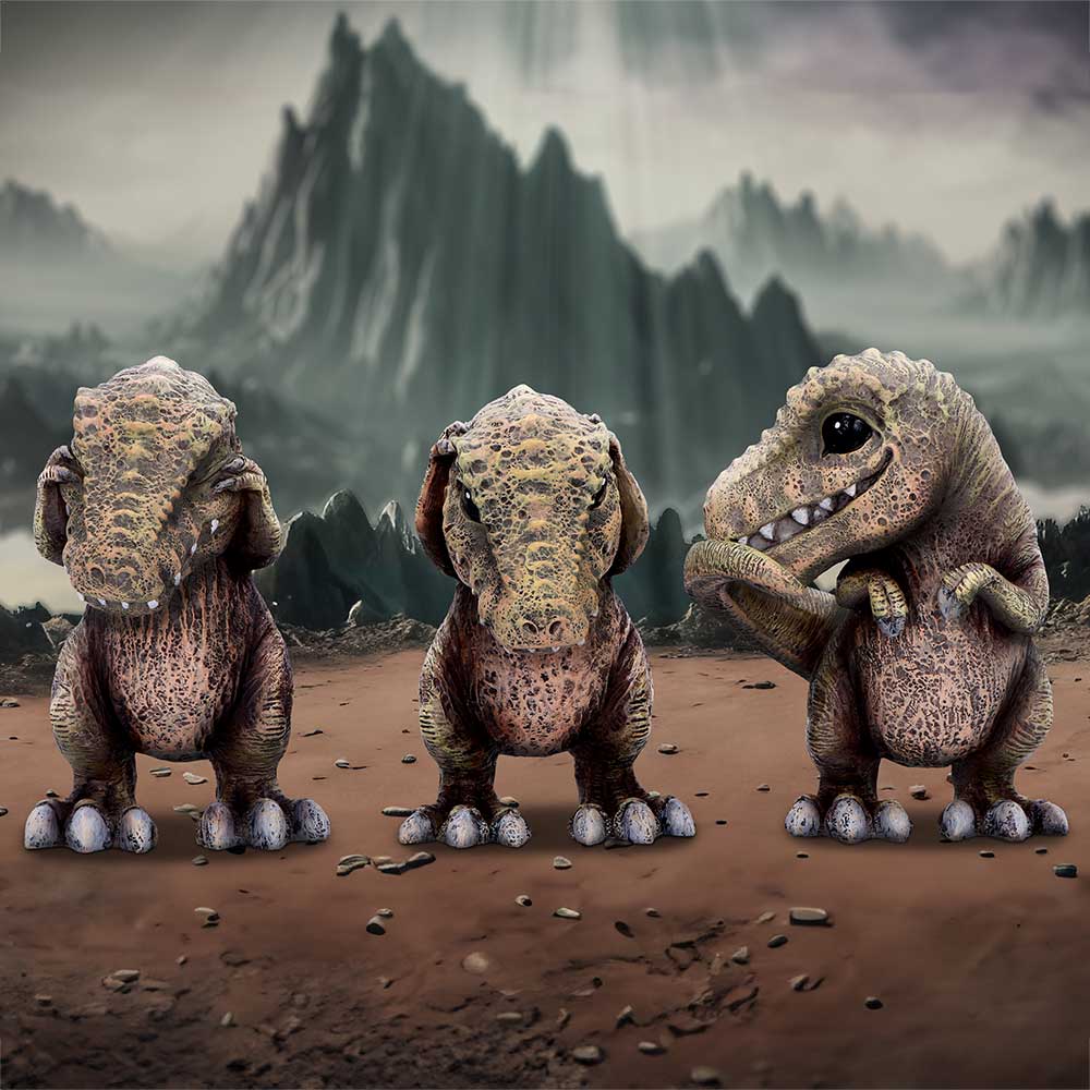 Three Wise See No Hear No Speak No Tyrannosaurus Rex Dinosaur Figurines: 1 - Figurines Small (Under 15cm) By NN Designs