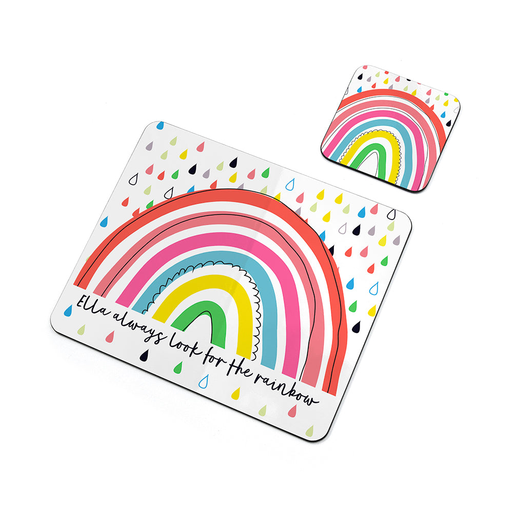 Personalised Kid's Rainbow Placemat & Coaster Set - Placemats at Gift Moments