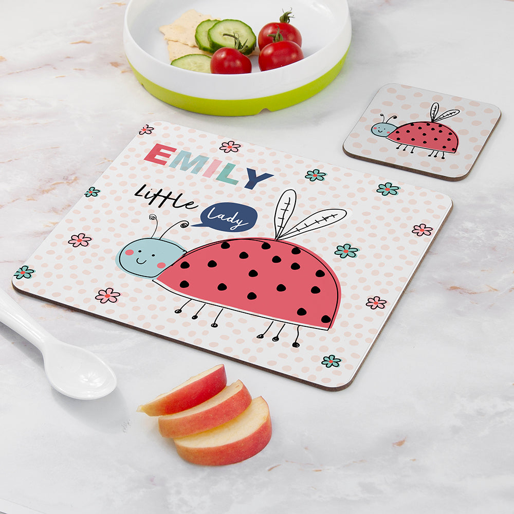 Personalised Kid's Ladybird Placemat & Coaster Set - Placemats at Gift Moments