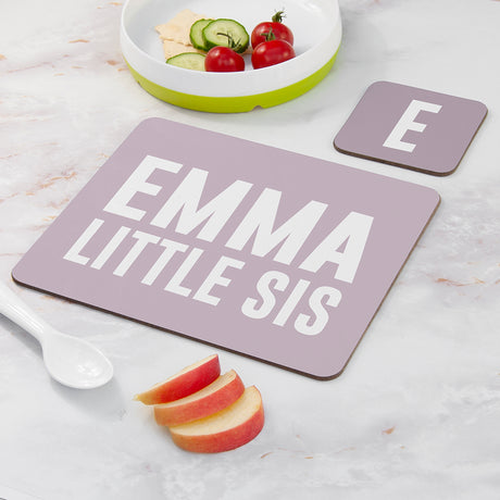 Personalised Girl’s Sis Placemat & Coaster Set Little Sis - Placemats at Gift Moments