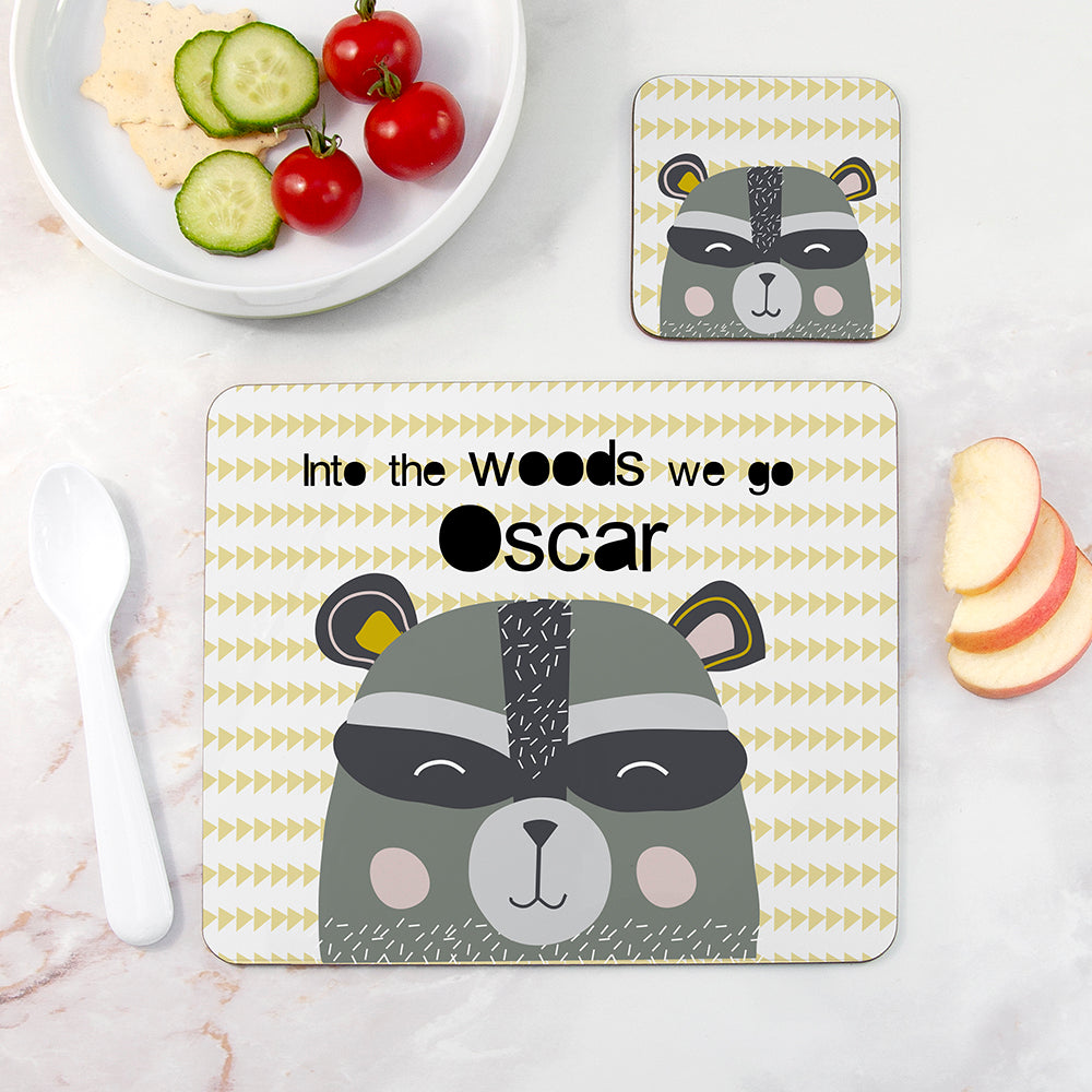 Personalised Kid's Racoon Placemat & Coaster Set - Placemats at Gift Moments