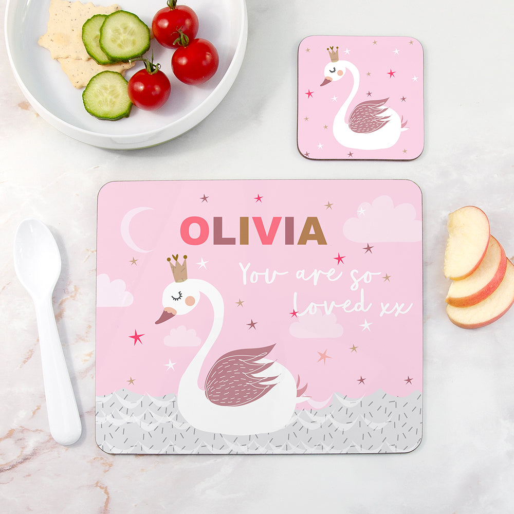 Personalised Kid's Swan Placemat & Coaster Set - Placemats at Gift Moments