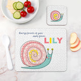 Personalised Kid's Snail Placemat & Coaster Set - Placemats at Gift Moments