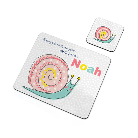 Personalised Kid's Snail Placemat & Coaster Set - Placemats at Gift Moments