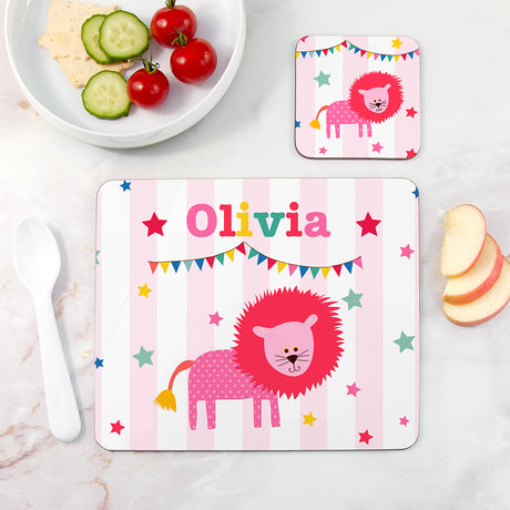 Personalised Kid's Circus Lion Placemat & Coaster Set - Placemats at Gift Moments