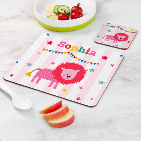 Personalised Kid's Circus Lion Placemat & Coaster Set - Placemats at Gift Moments