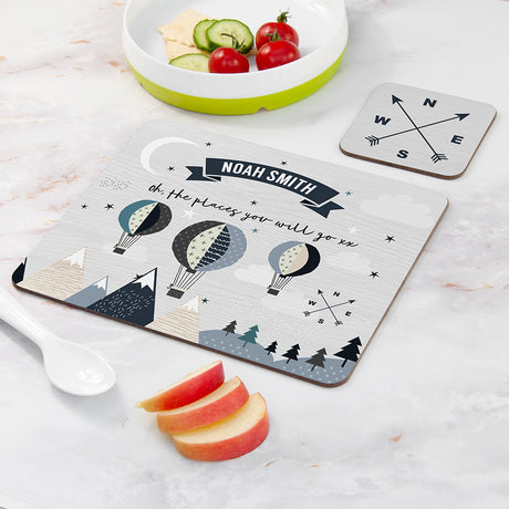 Personalised Kid's Hot Air Balloon Placemat & Coaster Set - Placemats at Gift Moments