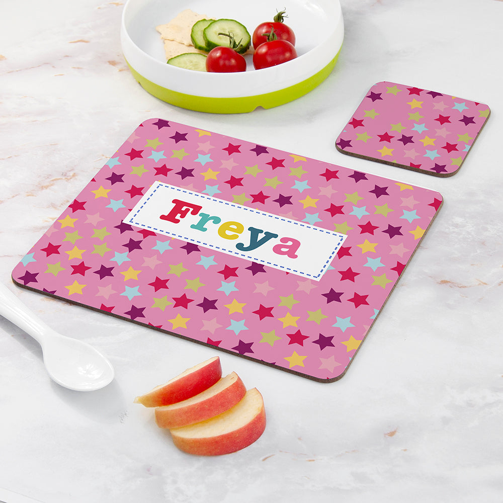 Personalised Girl's Patterned Placemat & Coaster Sets - Placemats at Gift Moments