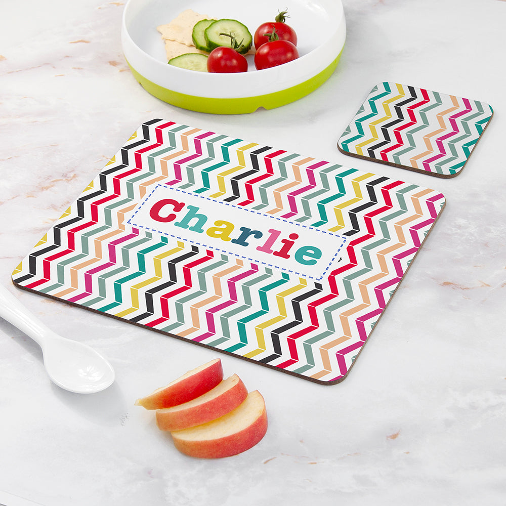 Personalised Girl's Patterned Placemat & Coaster Sets - Placemats at Gift Moments