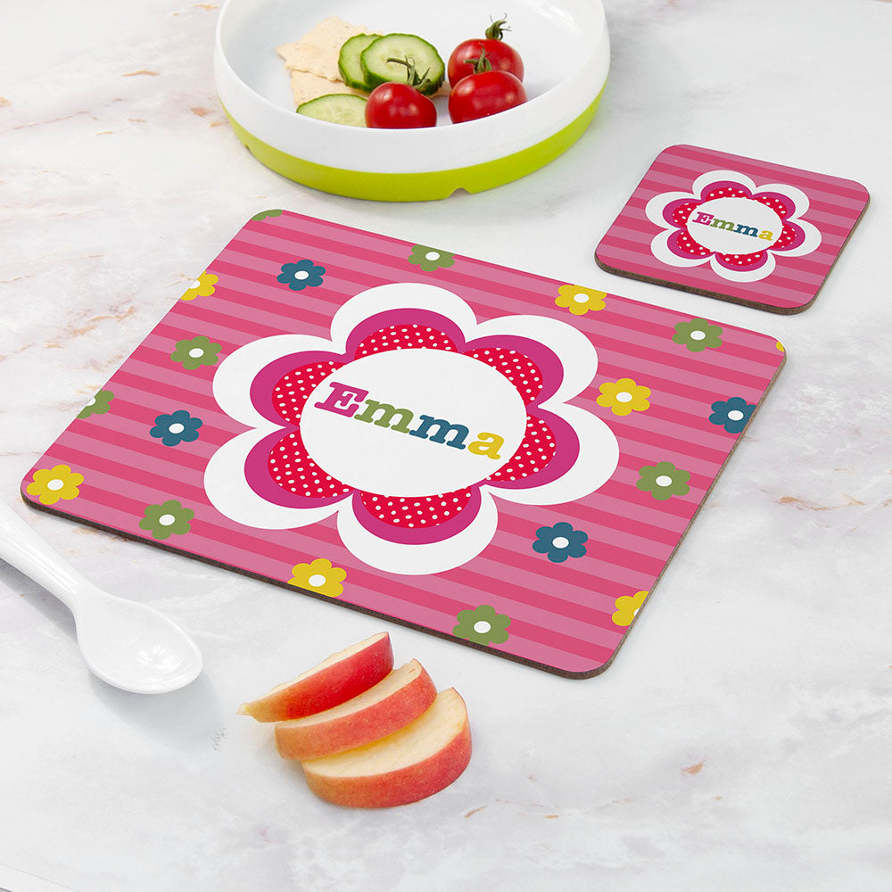 Personalised Girl's Floral Placemat & Coaster Sets - Placemats at Gift Moments