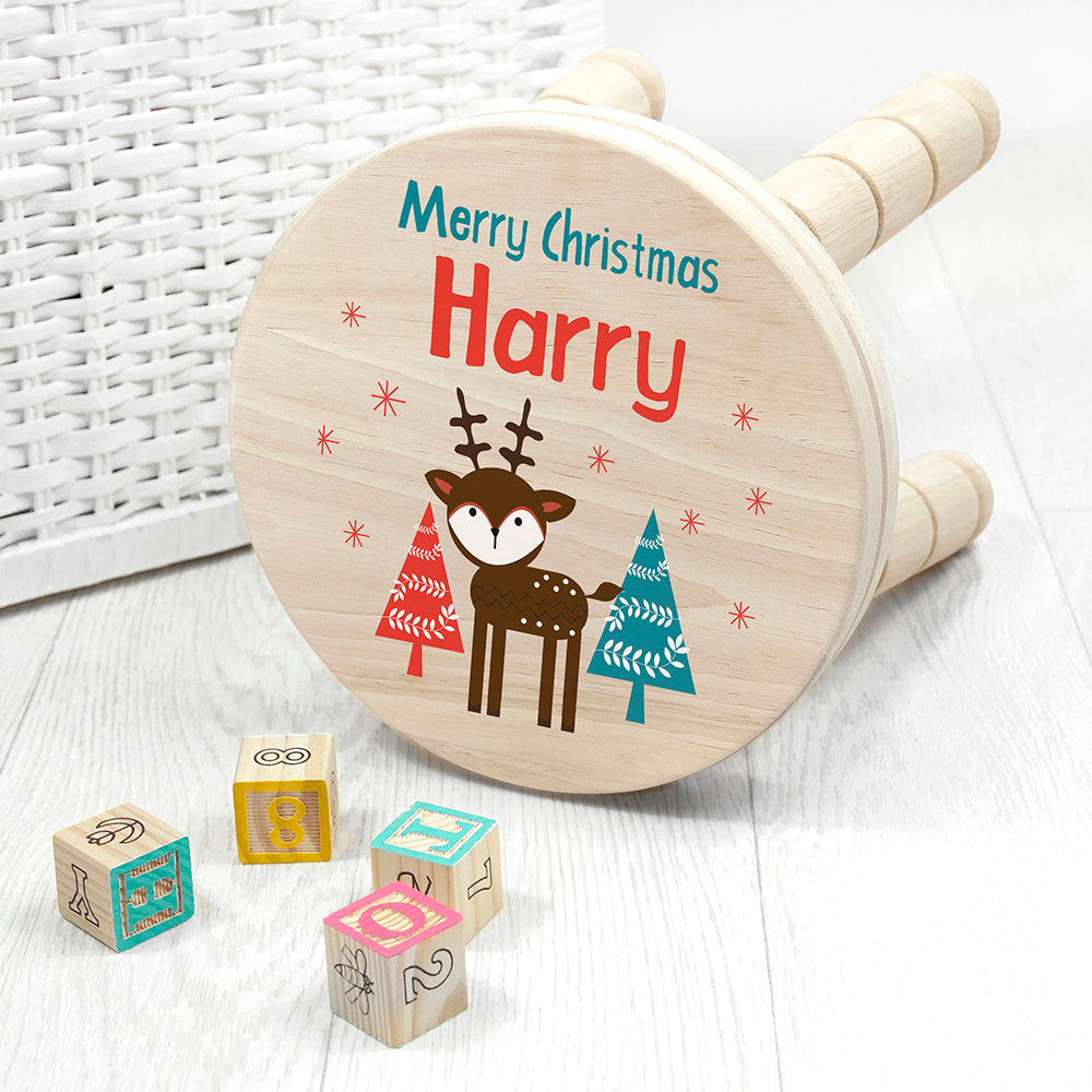 Personalised Kid's Reindeer Wooden Stool Default Title - Wooden Stools at Gift Moments