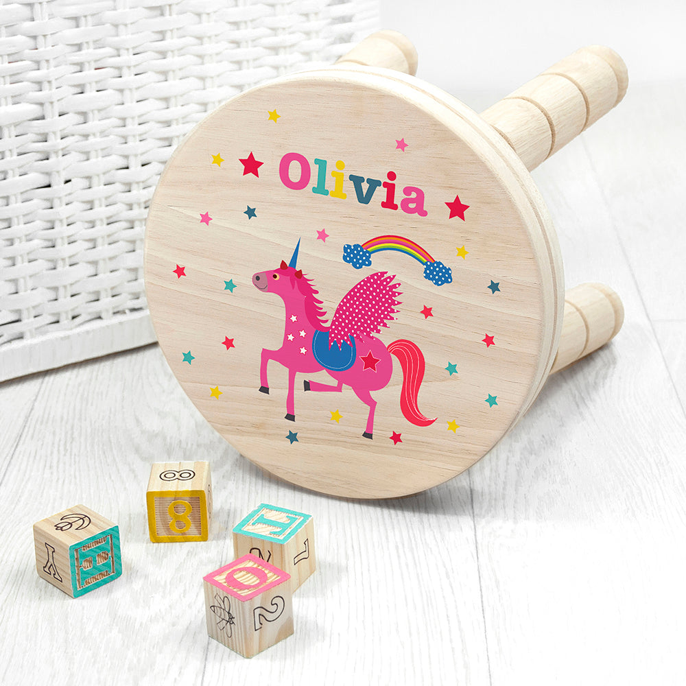 Personalised Unicorn Wooden Stool for Kids: 1 - Wooden Stools By Gift Moments