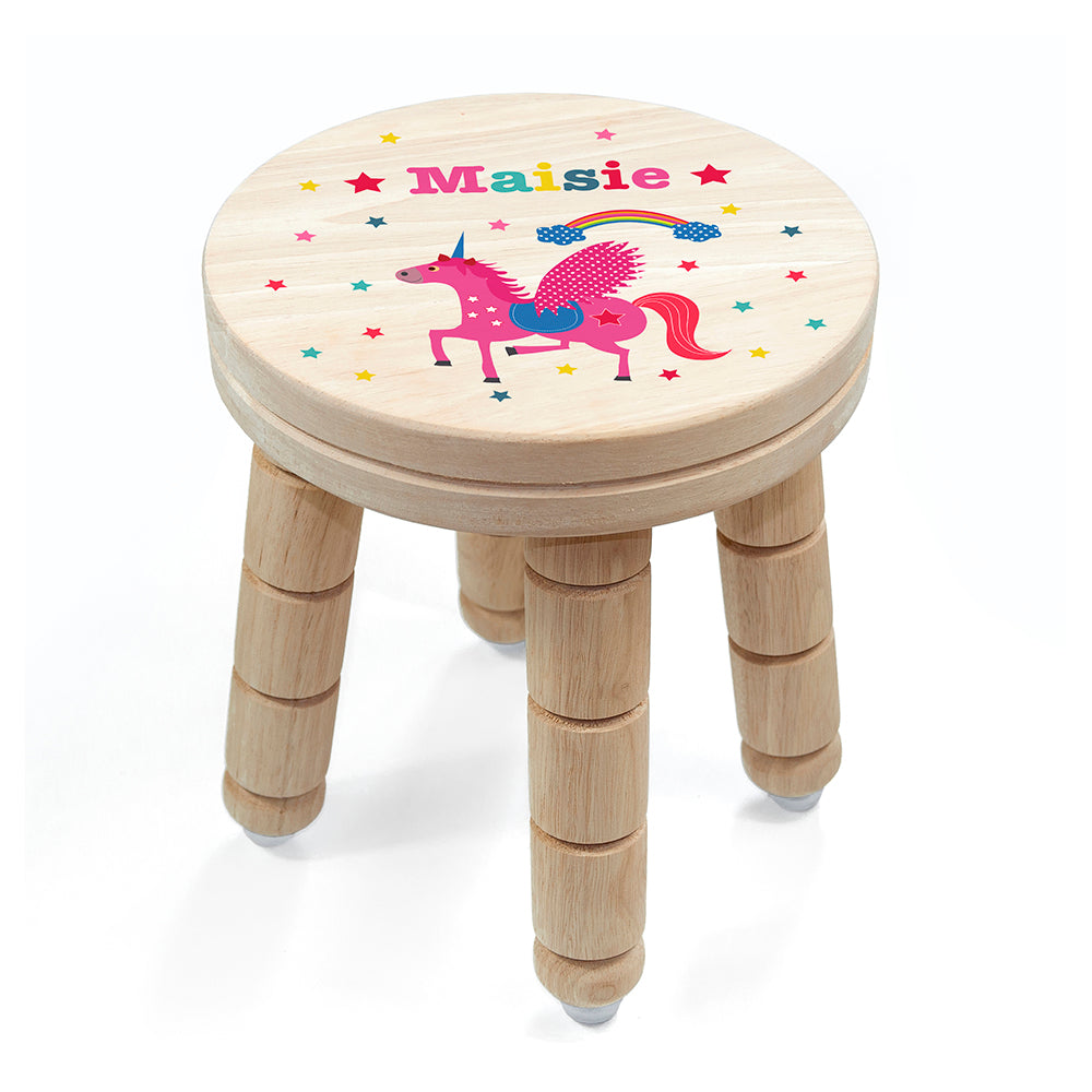 Personalised Unicorn Wooden Stool for Kids: 3 - Wooden Stools By Gift Moments