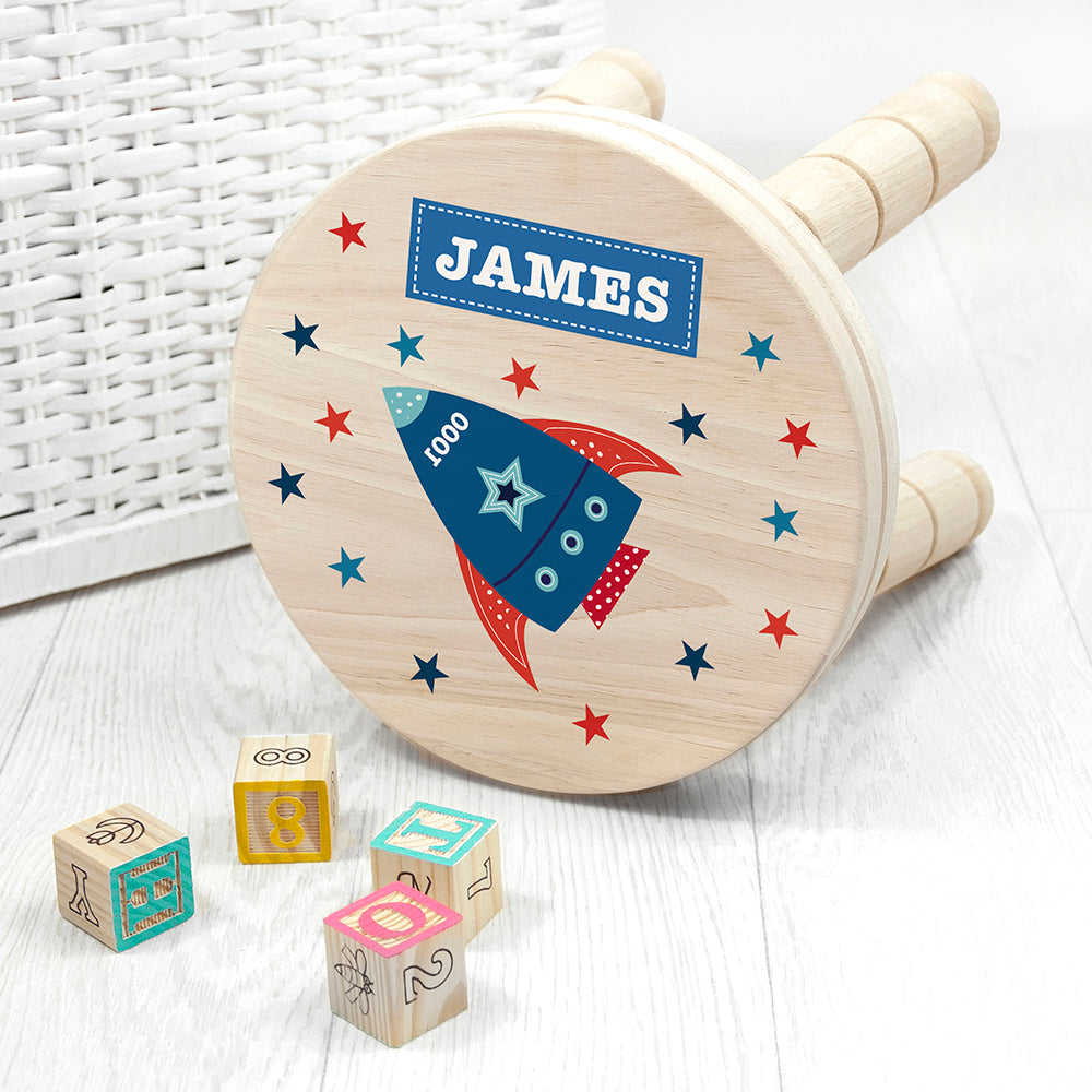 Personalised Kid's Rocket Wooden Stool Default Title - Wooden Stools at Gift Moments