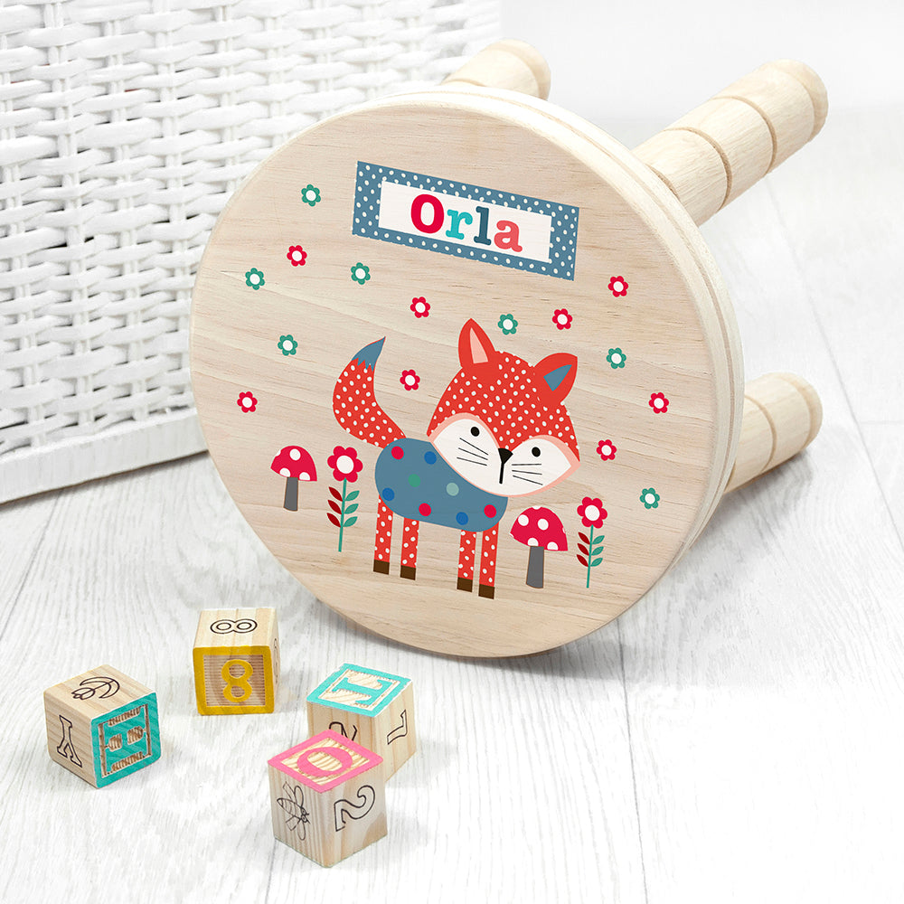 Personalised Fox Wooden Stool for Kids: 1 - Wooden Stools By Gift Moments