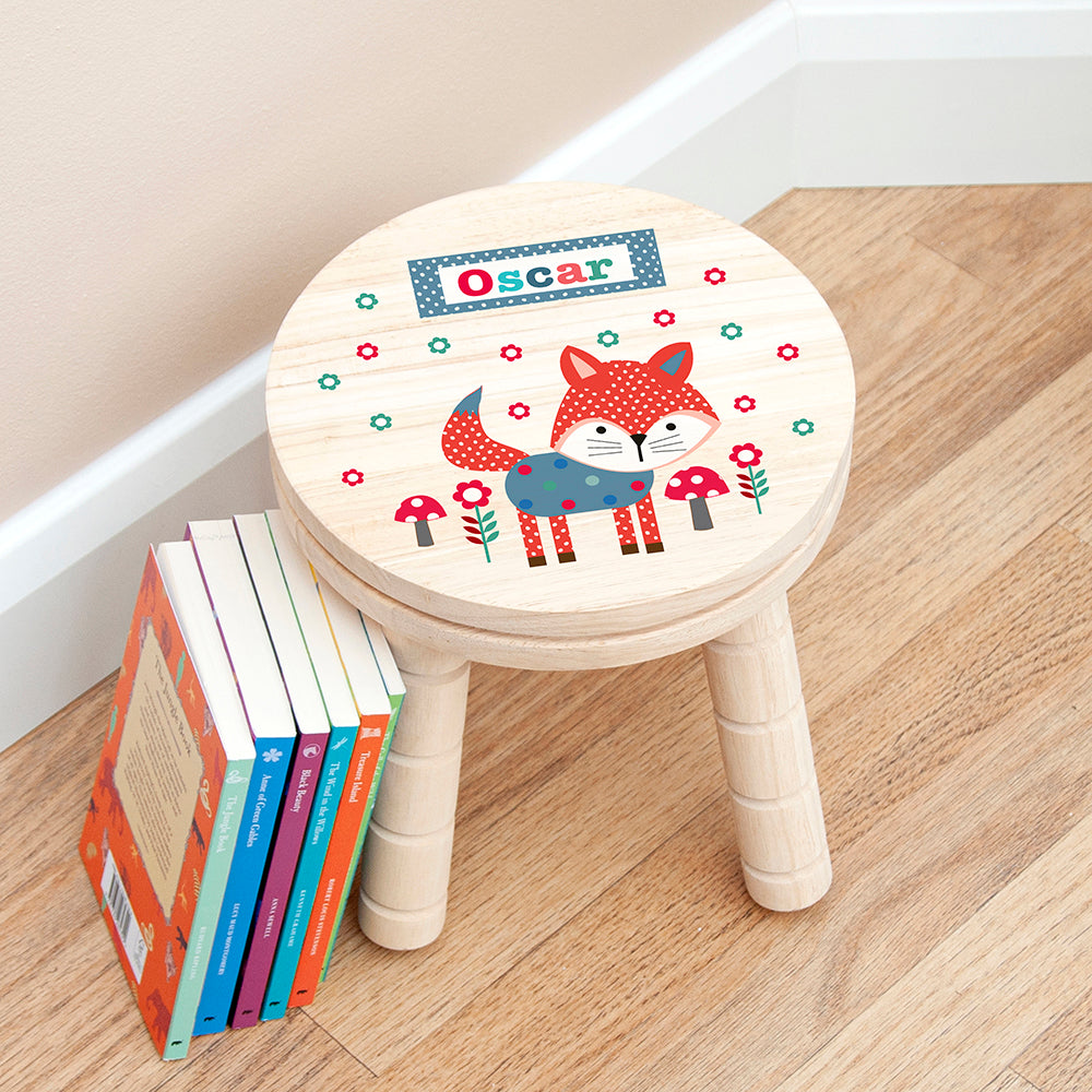 Personalised Fox Wooden Stool for Kids: 4 - Wooden Stools By Gift Moments