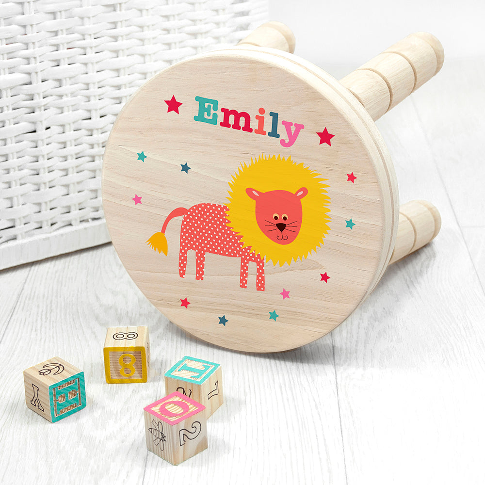 Personalised Lion Wooden Stool for Kids: 1 - Wooden Stools By Gift Moments