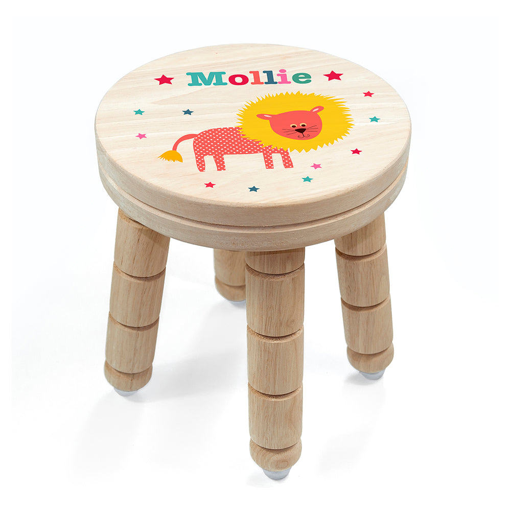 Personalised Lion Wooden Stool for Kids: 4 - Wooden Stools By Gift Moments