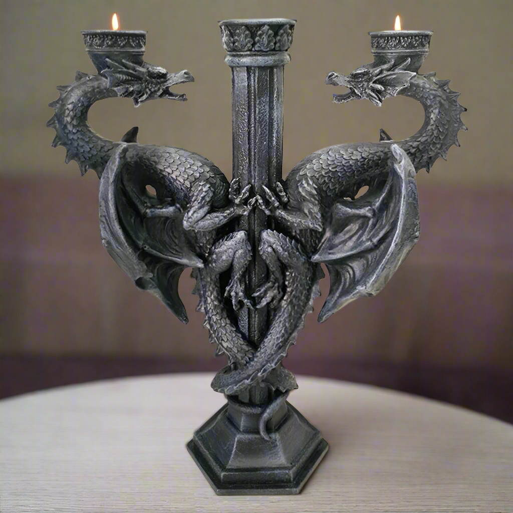 Dragon's Altar Candelabra Black Gothic Triple Candle Holder