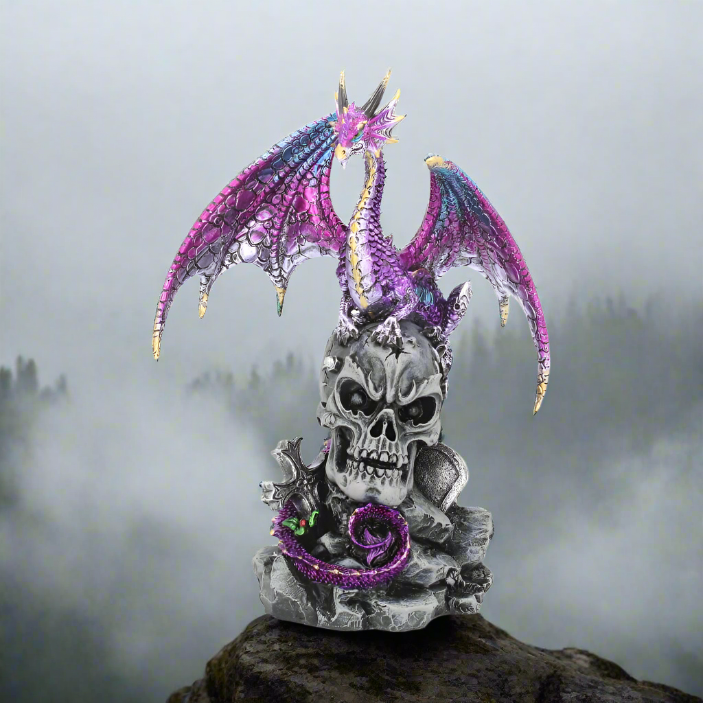 Loyal Defender Figurine Fantasy Gothic Dragon and Skull Ornament