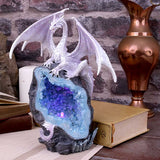 Glacial Custodian Fantasy White Dragon Sitting On A Geode 22cm - Figures & Collectables at Gift Moments