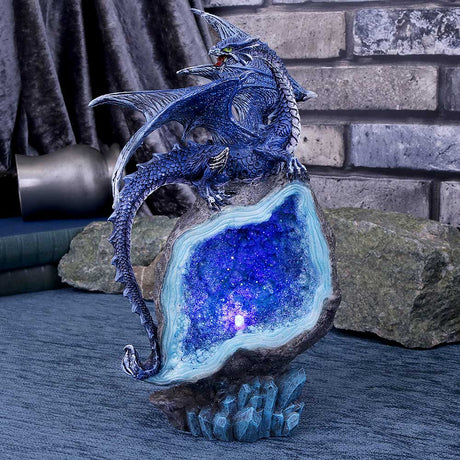 Cobalt Custodian Fantasy Blue Dragon Sitting On A Geode 23cm - Figures & Collectables at Gift Moments