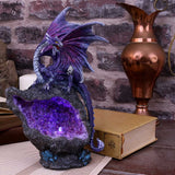 Amethyst Custodian Fantasy Purple Dragon Sitting On A Geode 22cm - Figures & Collectables at Gift Moments