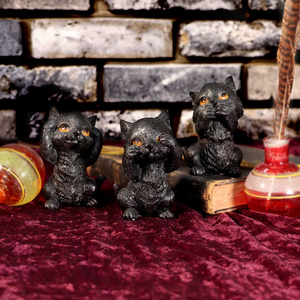 Three Wise Kitties See No Hear No Speak No Evil Familiar Black Cats Figurine - Figures & Collectables at Gift Moments