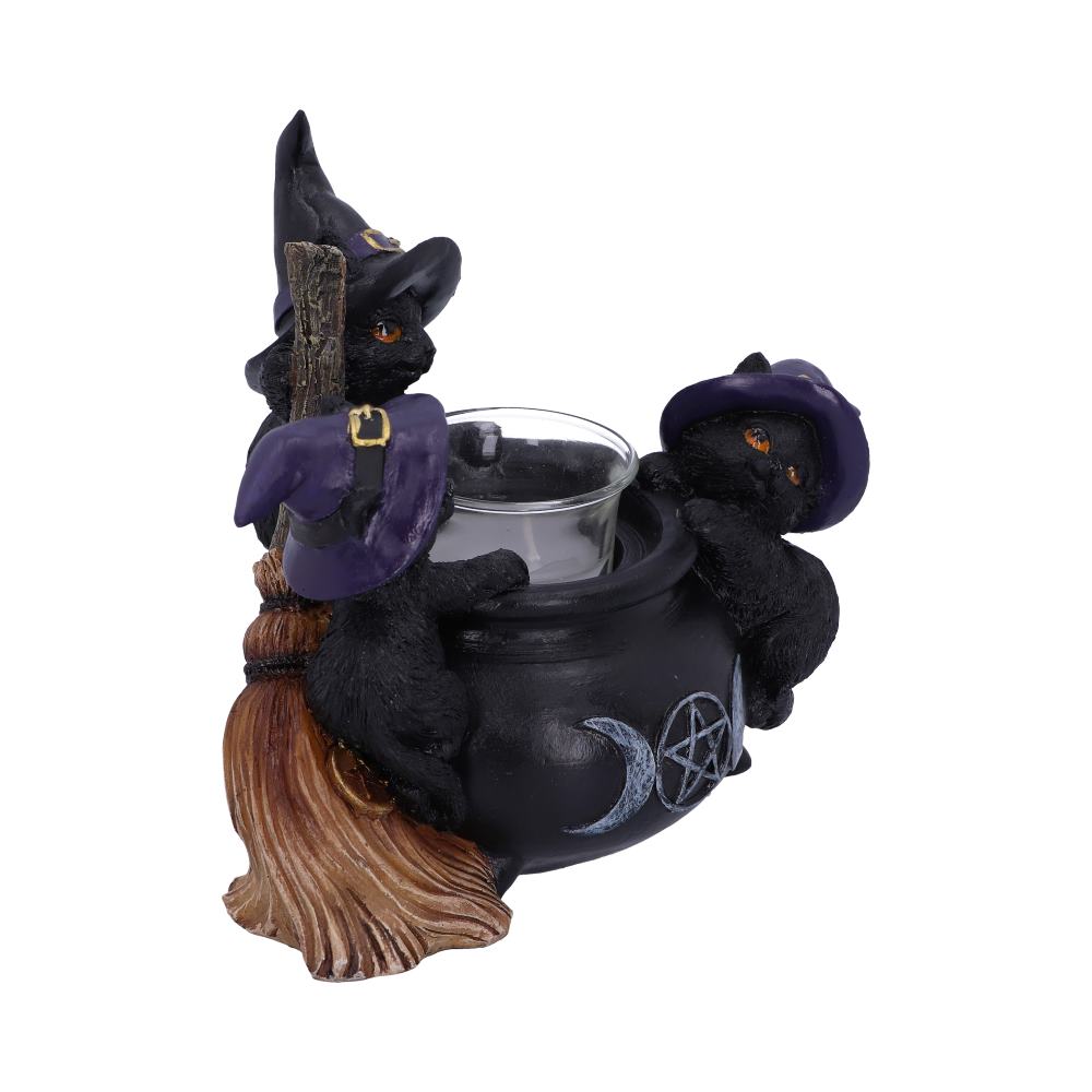 Familiar Cauldron Black Cat Candle Holder 12.5cm - Candles & Holders at Gift Moments