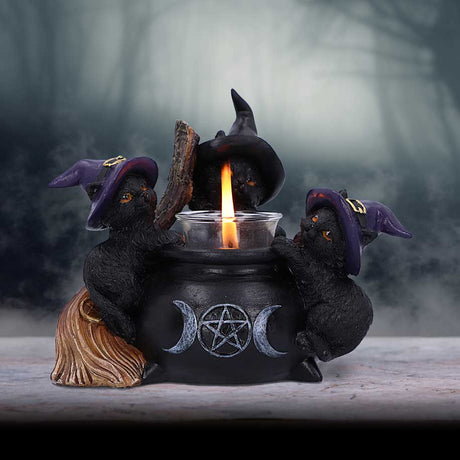 Familiar Cauldron Black Cat Candle Holder 12.5cm - Candles & Holders at Gift Moments