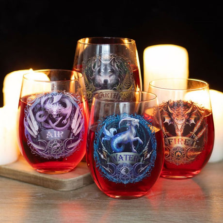 Set of 4 Elemental Stemless Wine Glasses by Anne Stokes - at Gift Moments