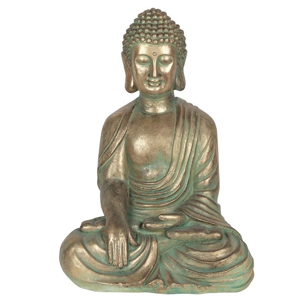 Stunning Verdigris Effect 52cm Sitting Garden Buddha - Garden Ornaments at Gift Moments