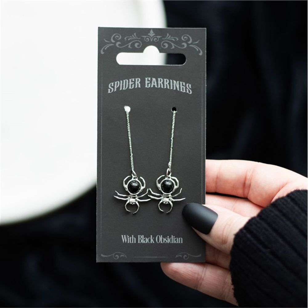 Black Obsidian Spider Threader Earrings - Jewellery at Gift Moments