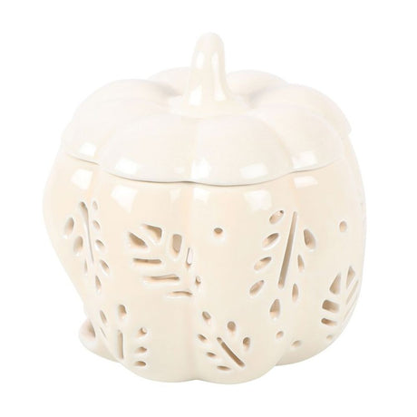 Off White Autumn Leaves Pumpkin Oil Burner - Oil & Wax Burners at Gift Moments