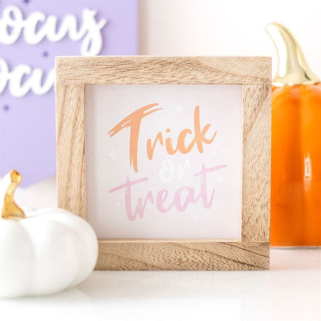 Pink Trick or Treat Wooden Frame Sign - Signs & Plaques at Gift Moments