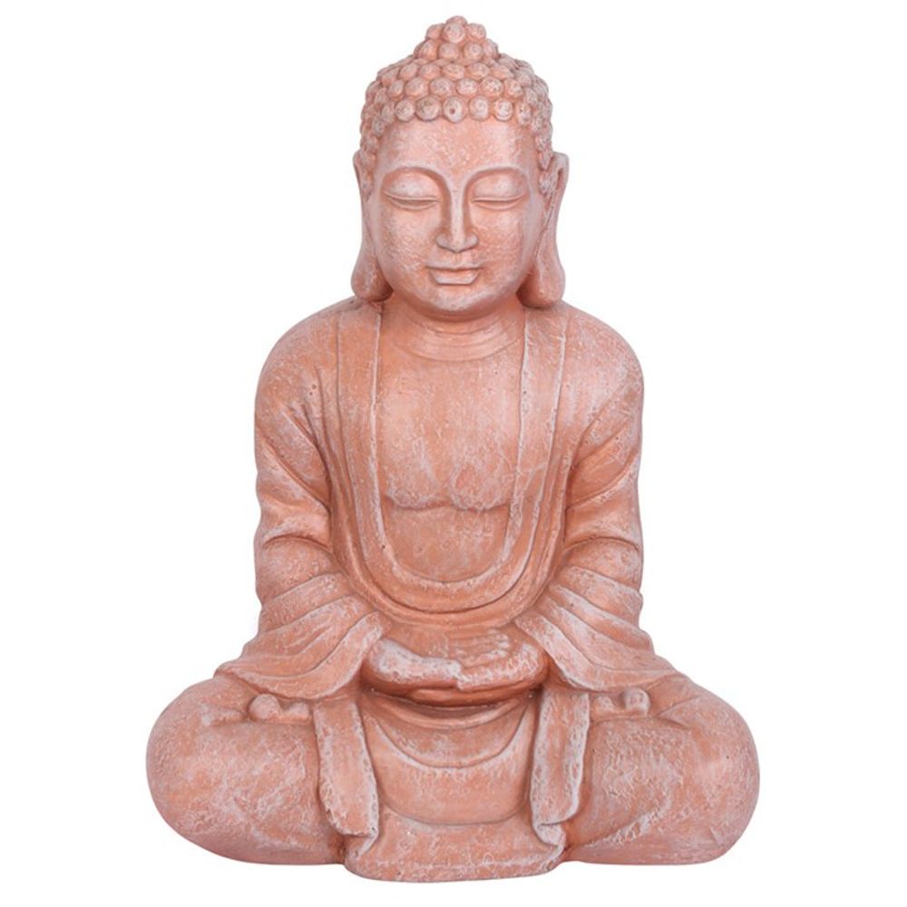 Terracotta Effect 58cm Hands In Lap Sitting Garden Buddha - Garden Ornaments at Gift Moments