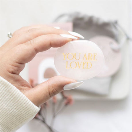 You Are Loved Rose Quartz Crystal Palm Stone - at Gift Moments