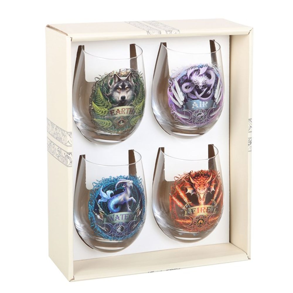 Set of 4 Elemental Stemless Wine Glasses by Anne Stokes - at Gift Moments