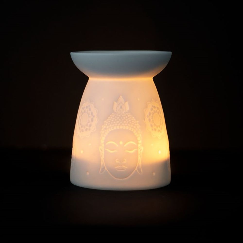 Elegant White Ceramic Buddha Face Oil Burner - Oil & Wax Burners at Gift Moments