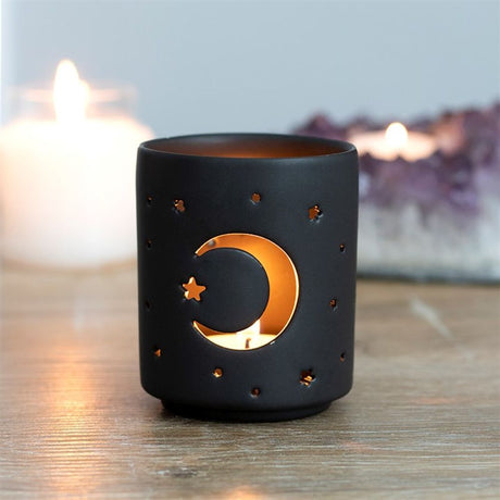 Small Black Mystical Moon Cut Out Tealight Holder - Candle Holders at Gift Moments