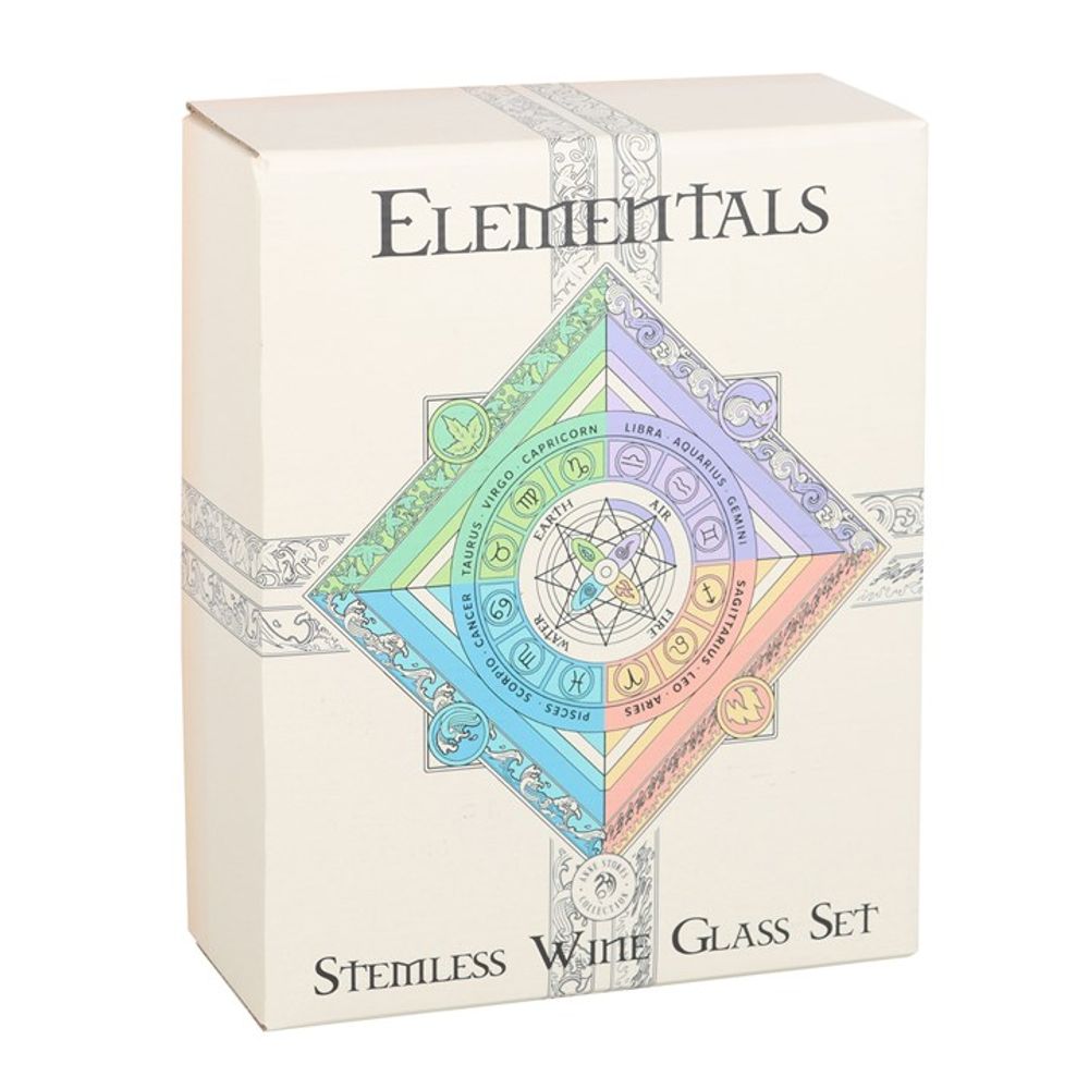 Set of 4 Elemental Stemless Wine Glasses by Anne Stokes - at Gift Moments